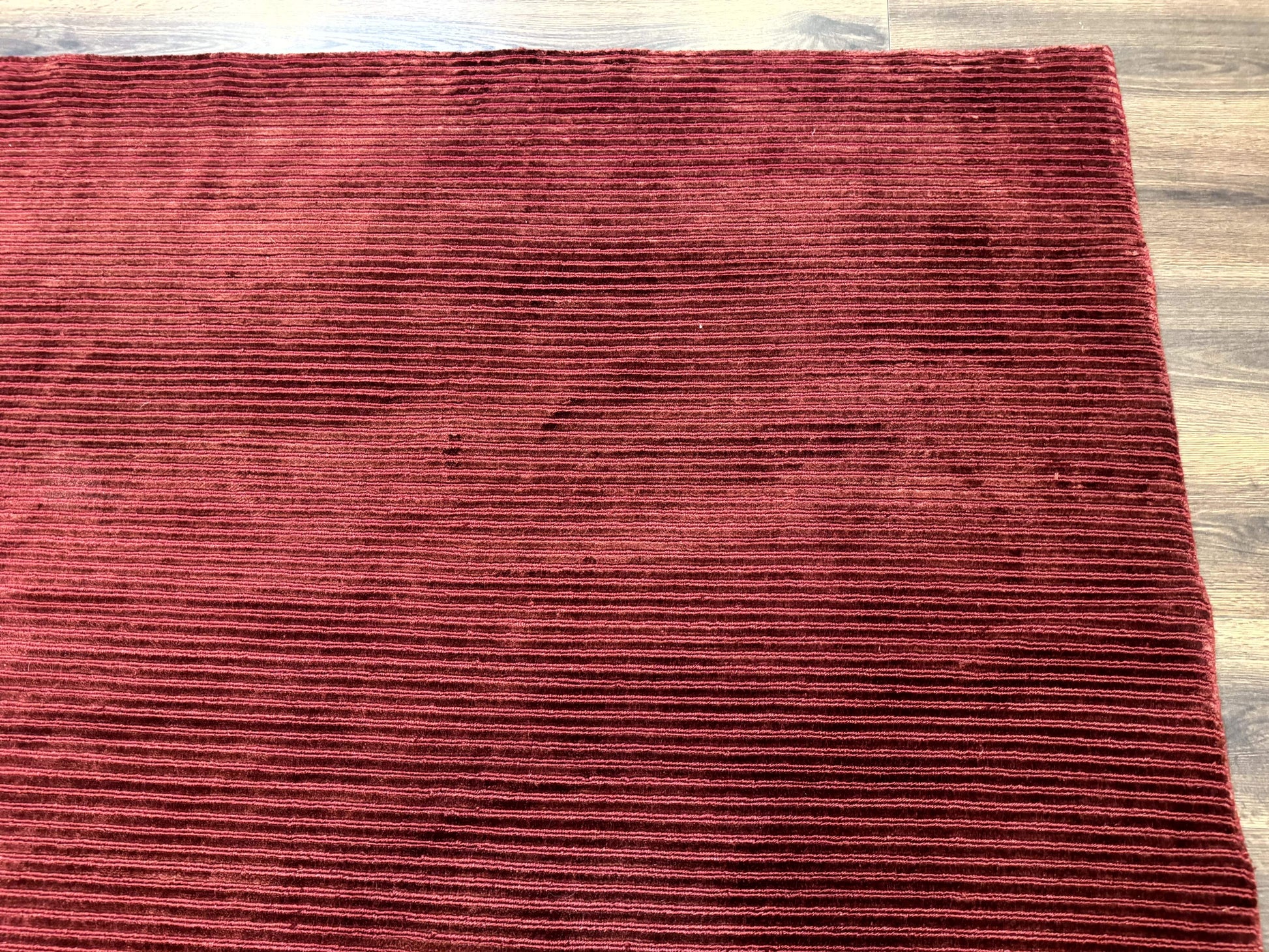 Modern Tibetan Rug 8x10, Red, Stripes, Handmade Wool Thick Pile Carpet - Nuvé