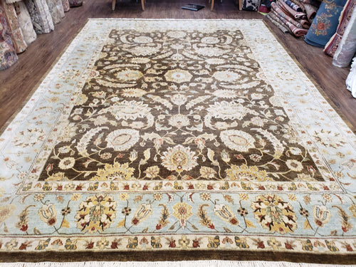 9x12 Vintage Handmade Wool Rug Carpet Indo Mahal Oushak Nice Brown Blue - Nuvé