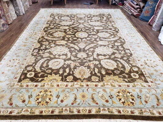 9x12 Vintage Handmade Wool Rug Carpet Indo Mahal Oushak Nice Brown Blue - Nuvé