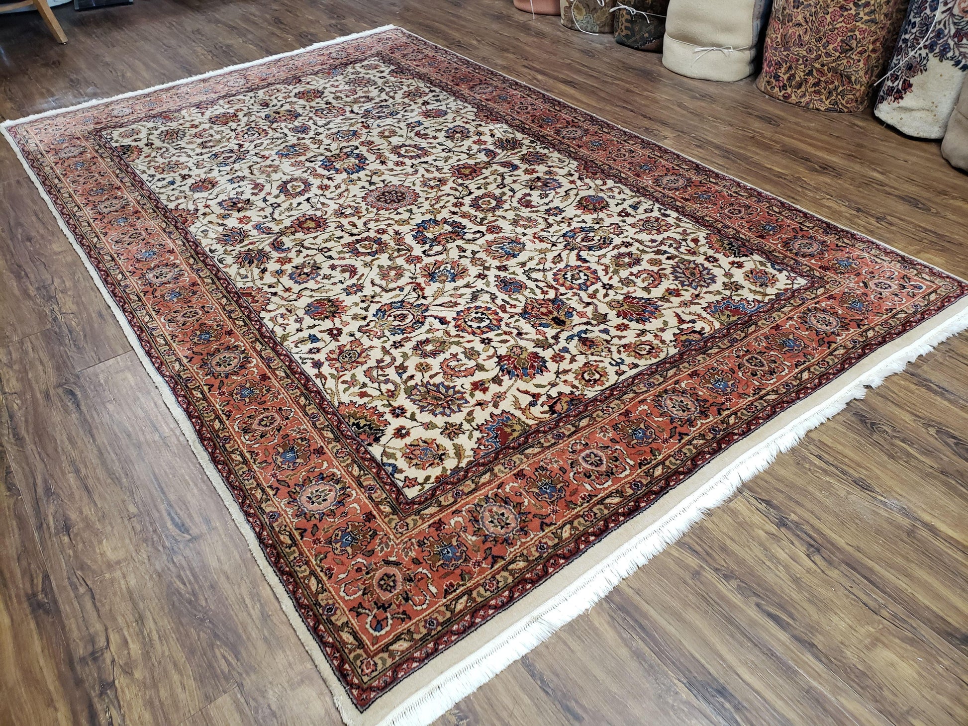 6x9 Top Quality Handmade Wool Area Rug Floral Allover Carpet Veg Dyes Beige - Nuvé