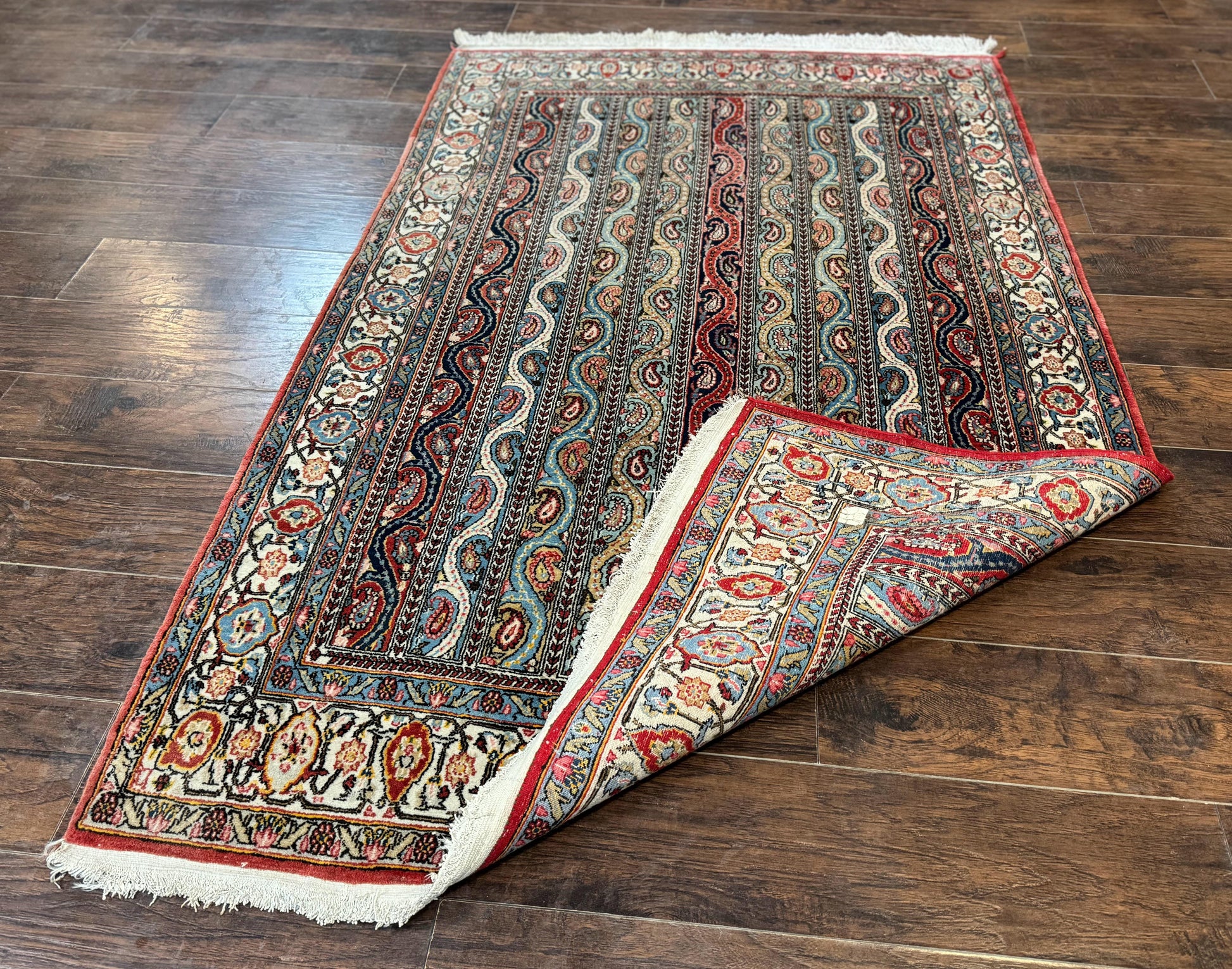 Persian Qum Rug 4x7, Striped Paisley Boteh Design - Nuvé