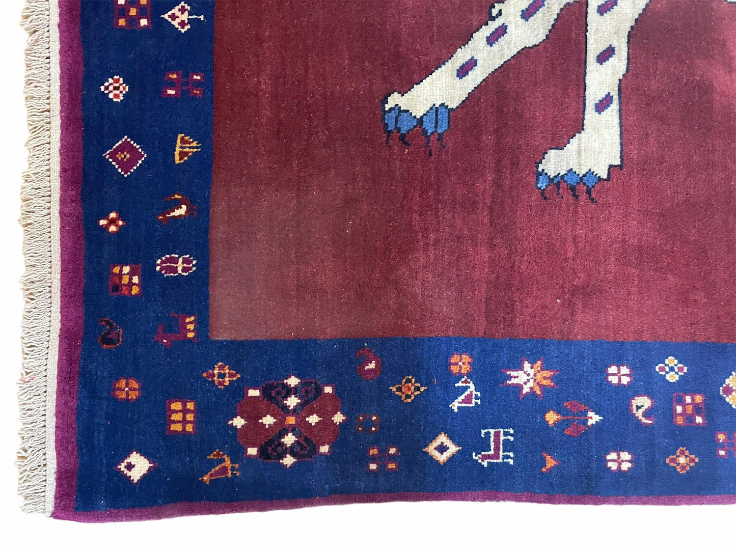 5 X 7 Handmade Zagros Wool Rug Snow White Panther Maroon Blue Organic Dyes - Nuvé