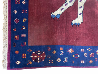 5 X 7 Handmade Zagros Wool Rug Snow White Panther Maroon Blue Organic Dyes - Nuvé