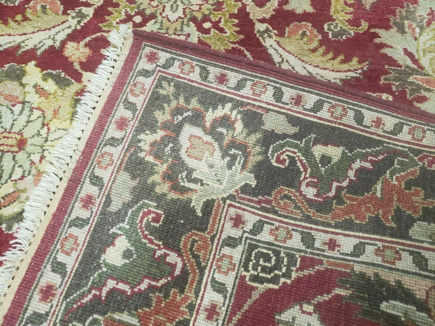 Indo Persian Rug 6x9, Hand Knotted Vintage Indian Sultanabad Agra Wool Rug, Handmade Oriental Carpet 6 x 9, Red Large Floral Design - Nuvé