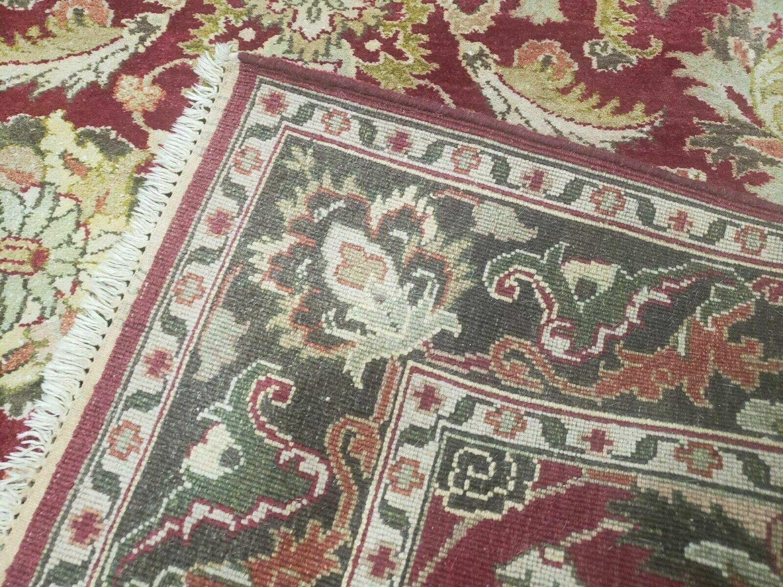 Indo Persian Rug 6x9, Hand Knotted Vintage Indian Sultanabad Agra Wool Rug, Handmade Oriental Carpet 6 x 9, Red Large Floral Design - Nuvé