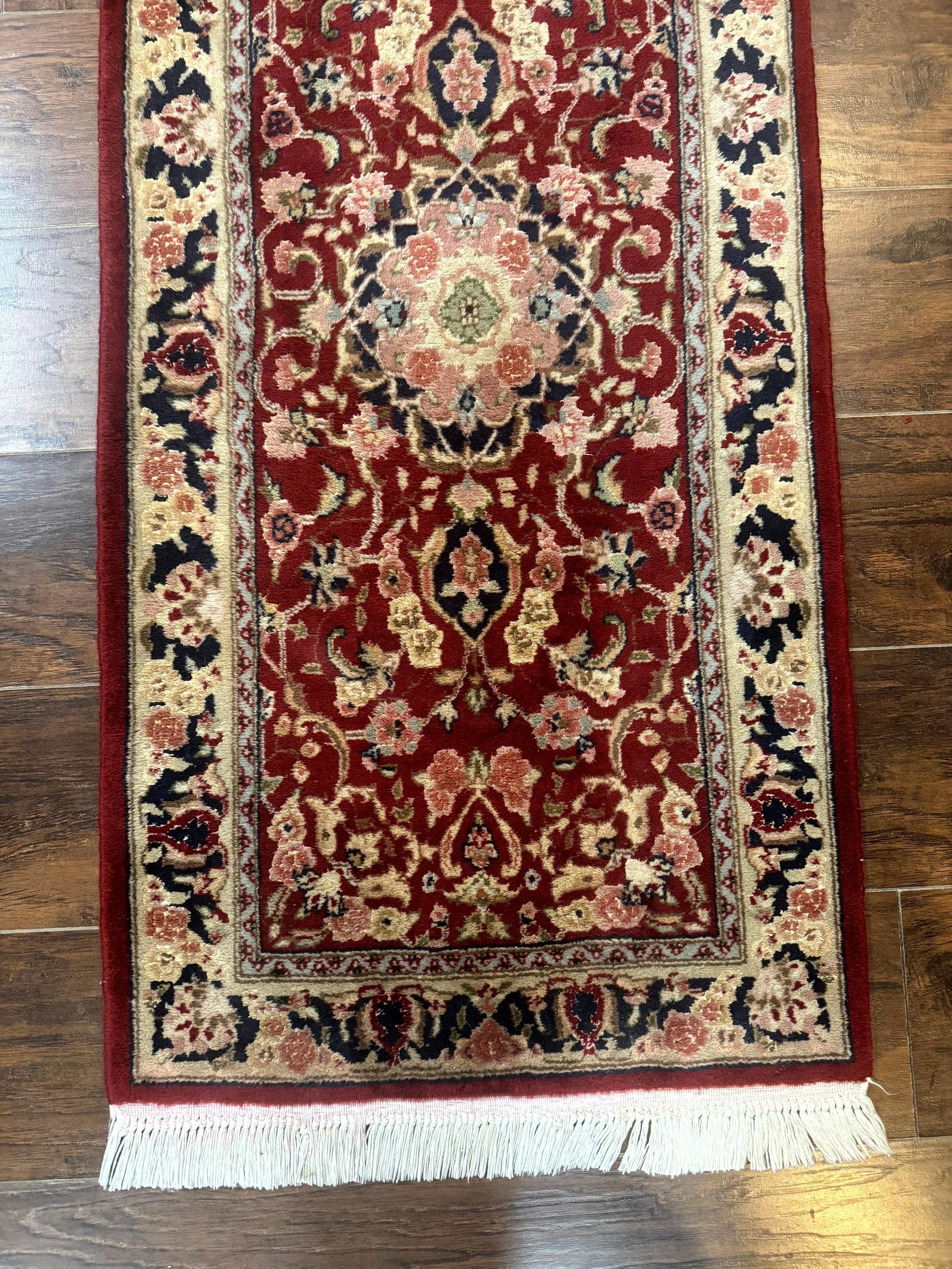 Short Runner Rug 2x6, Fine 200 KPSI, Red Floral Medallion, Wool and Silk Highlights, Persian Runner Rug, Traditional, Sino Persian - Nuvé