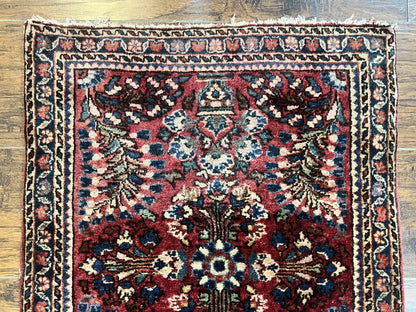 Antique Persian Sarouk Rug 2 x 2.5, Small Sarouk Carpet, Red Floral 1920s Red, Fine 170 KPSI, Wool Handmade Rug - Nuvé