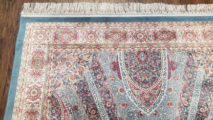 4x6 Silk Carpet, Light Blue & Beige Oriental Rug 4 x 6ft, Traditional Design Medallion All Over, Bamboo Silk, Super Fine, High Quality, Soft - Nuvé