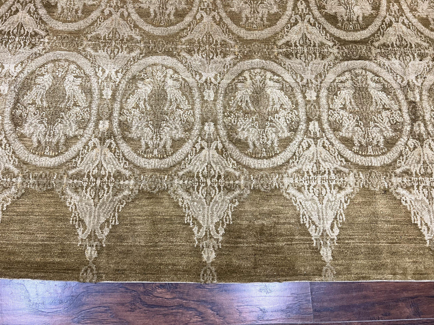 Tibetan Rug 12x15, Wool Hand Knotted Carpet, Odegard Rug, Birds, Olive Green, 12 x 15 Oversized Handmade Contemporary Area Rug, Extra Large - Nuvé
