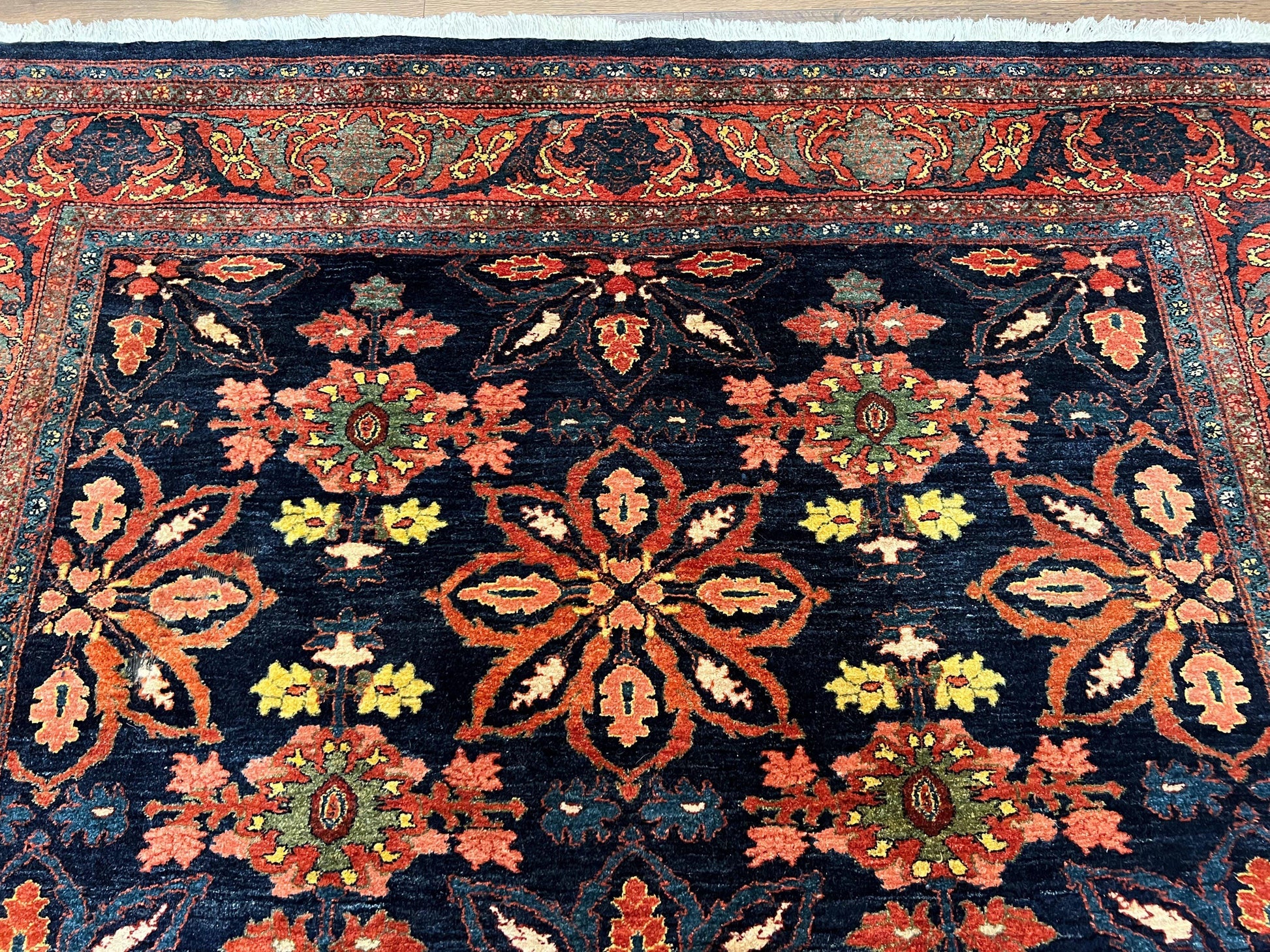 Wonderful Persian Rug 7x10, Navy Blue and Red, Allover Floral Pattern, Bidjar Carpet, Authentic Oriental Rug 7 x 10, Wool Hand Knotted Rug - Nuvé