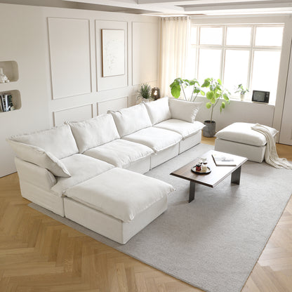 Sabi Modular Boucle Cloud Sofa - Snow White - 4-Seater Sectional Sofa with 2 Ottomans - Nuvé