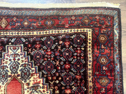 Antique Persian Kurdish Senneh Rug 4x5 Tribal Carpet Wool Geometric Medallion - Nuvé