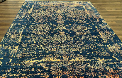 Area Rug 8x10 High Quality Handmade Oriental Carpet, Modern Contemporary Rug, Rug for Living Room, Wool Rug, Blue and Gold, Pakistani Rug - Nuvé
