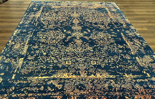 Area Rug 8x10 High Quality Handmade Oriental Carpet, Modern Contemporary Rug, Rug for Living Room, Wool Rug, Blue and Gold, Pakistani Rug - Nuvé