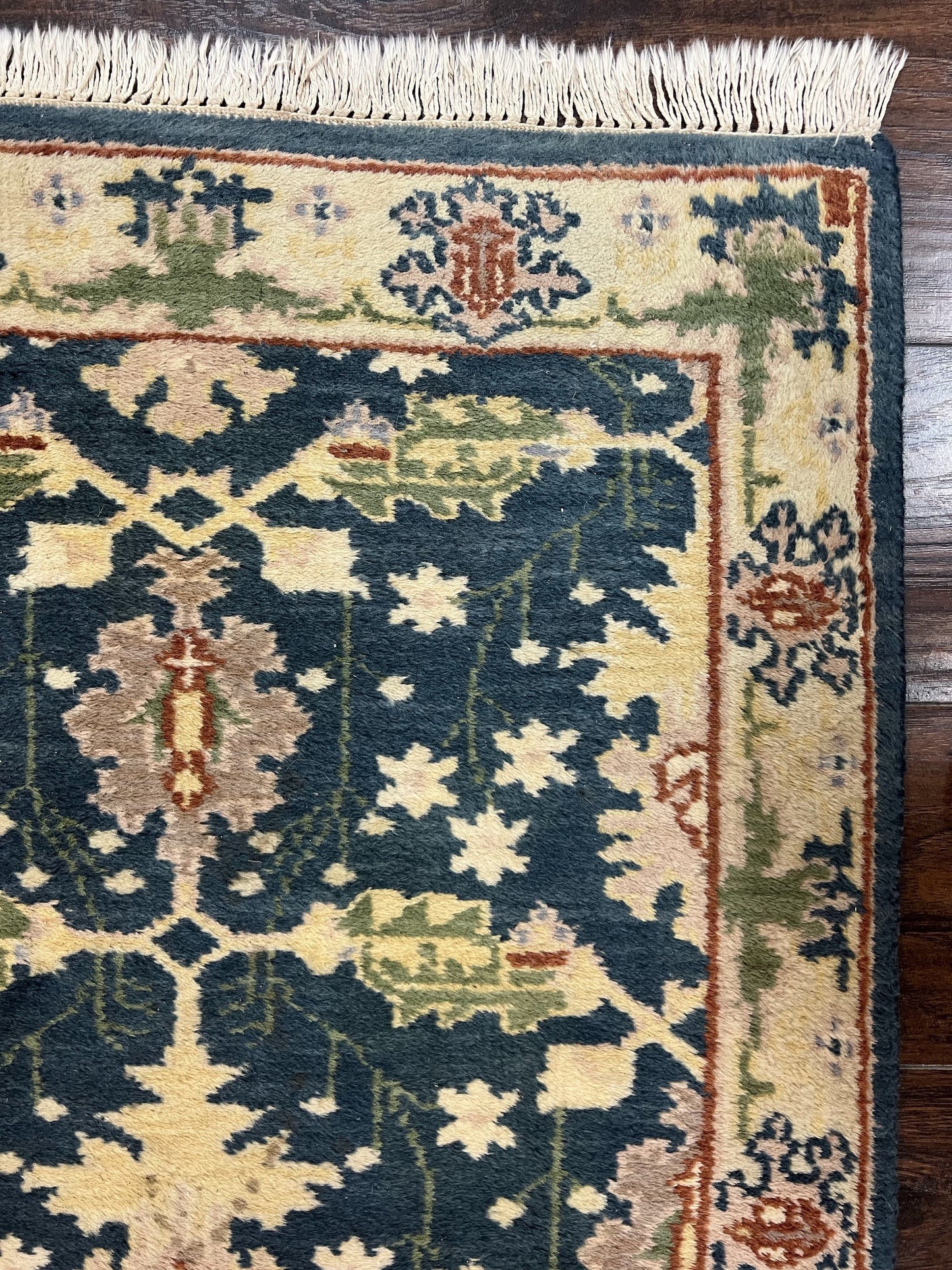 Indian Runner Rug 2.6 x 12, Navy Blue Beige Oriental Runner Rug 12ft Long, Narrow Hallway Runner, Wool Hand Knotted Indo Persian Mahal Rug - Nuvé