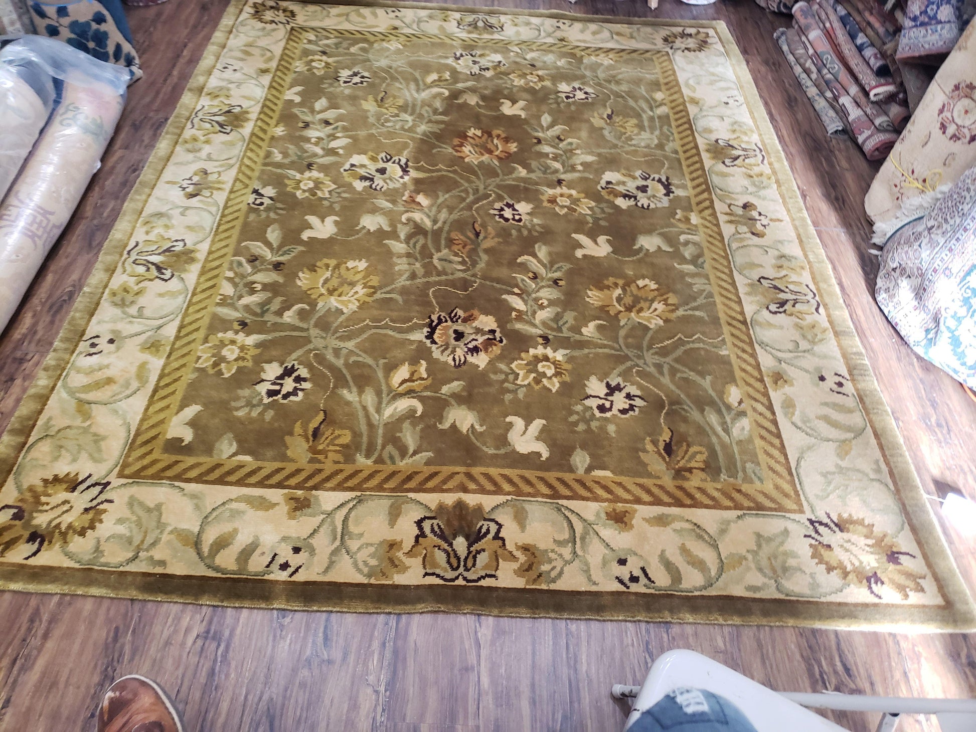 8x10 Rug - Plush Tibetan Rug - Green & Beige Floral Rug - Large Handmade Wool Rug - 250x300 Carpet - Nuvé
