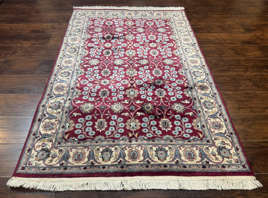 Pak Persian Rug 4x6, Floral Allover, Vintage Wool Carpet, Plum and Ivory - Nuvé