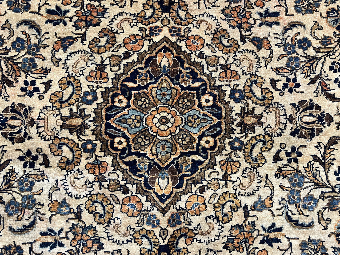 Antique Persian Rug 9x11, Wool Handmade 1920s Oriental Carpet, Persian Hamadan Anjelas Rug, Cream Black, Floral Allover Oriental Rug 9 x 11 Room Sized Rug - Nuvé