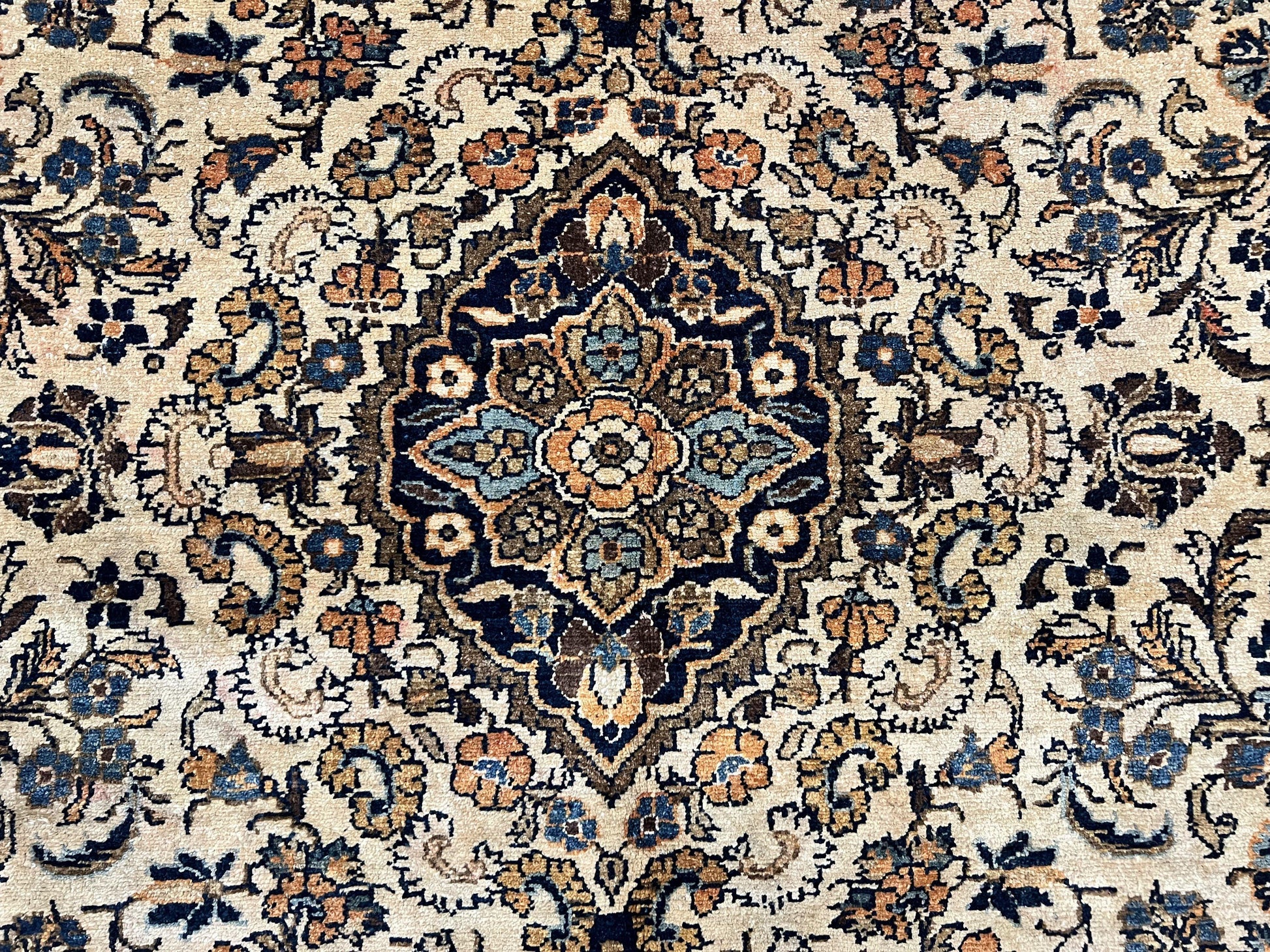 Antique Persian Rug 9x11, Wool Handmade 1920s Oriental Carpet, Persian Hamadan Anjelas Rug, Cream Black, Floral Allover Oriental Rug 9 x 11 Room Sized Rug - Nuvé