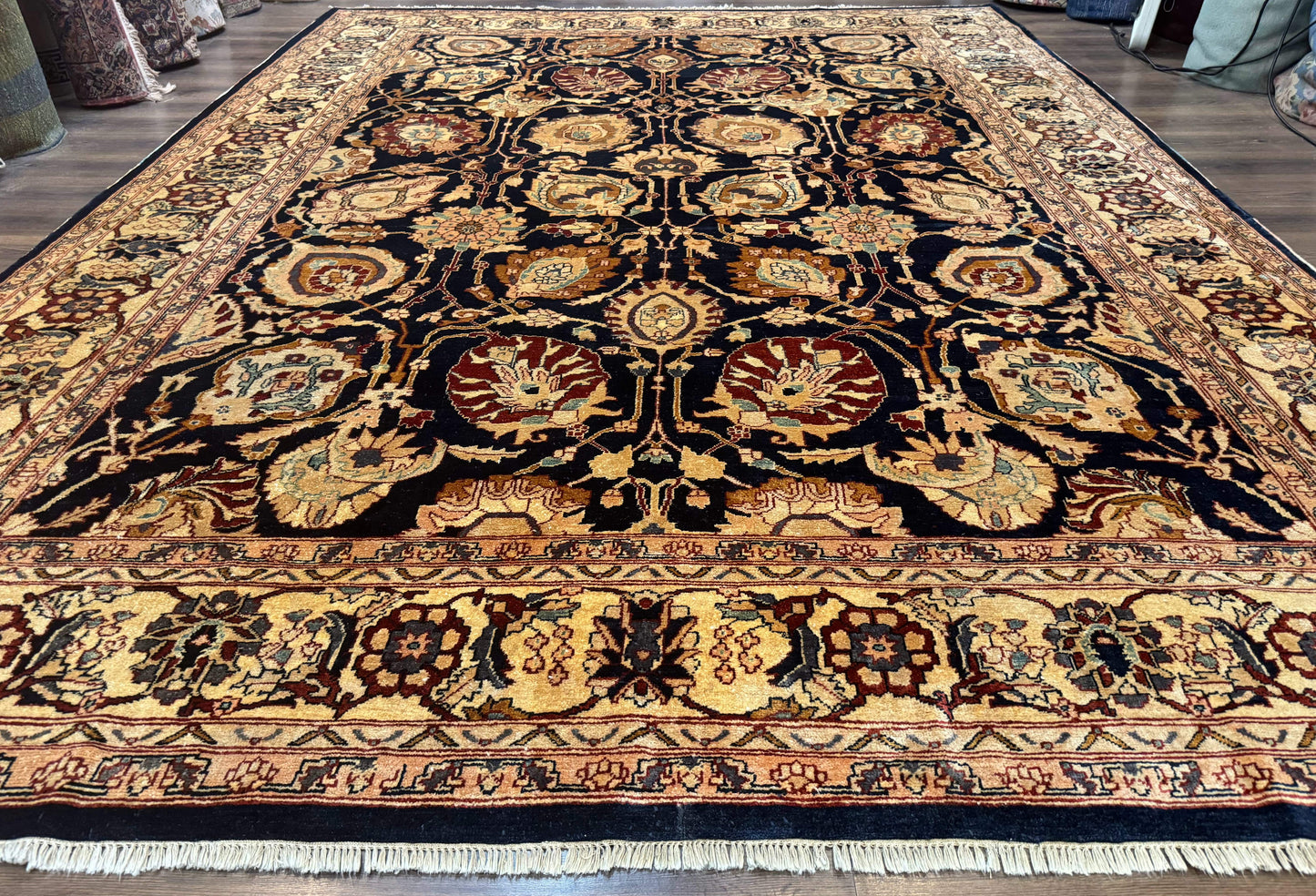 Pak Persian Bidjar Rug 10x13, Midnight Blue and Tan Pakistani Carpet - Nuvé