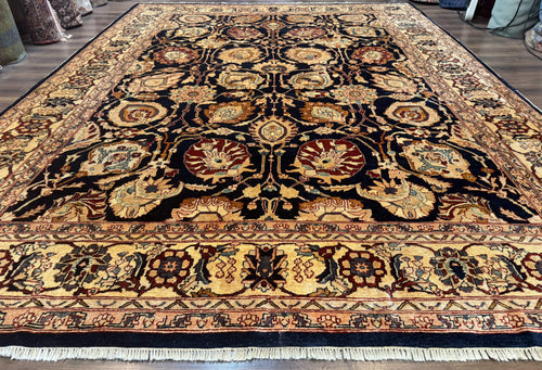 Pak Persian Bidjar Rug 10x13, Midnight Blue and Tan Pakistani Carpet - Nuvé