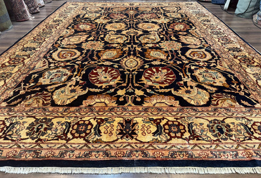 Pak Persian Bidjar Rug 10x13, Midnight Blue and Tan Pakistani Carpet - Nuvé