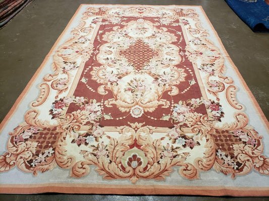 6' X 9' Vintage Handmade Chinese Needlepoint Wool Rug Flat Weave - Nuvé