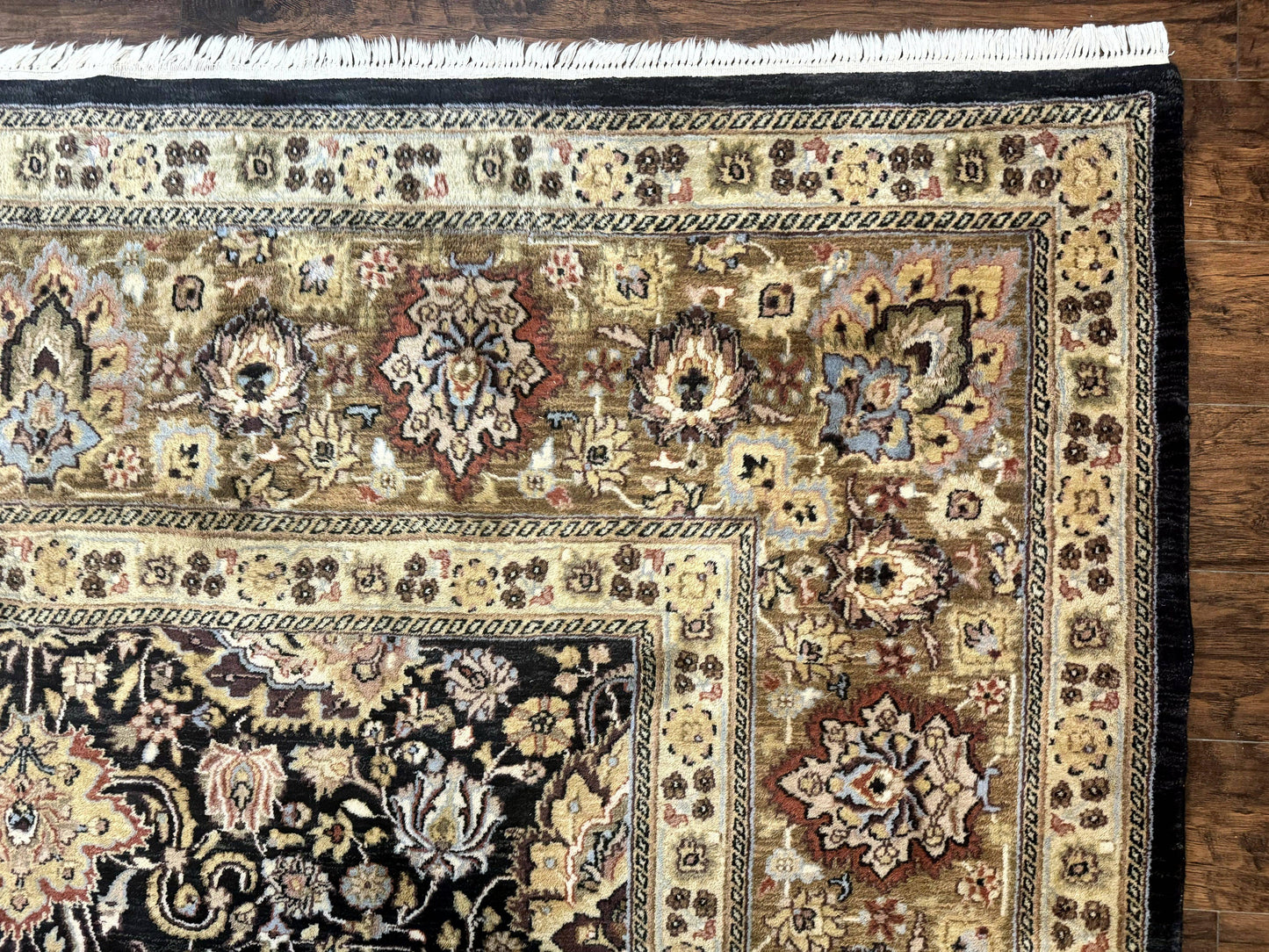 Indo Persian Rug 9x12, Floral Allover, Midnight Blue, Handmade Vintage Wool Oriental Carpet - Nuvé