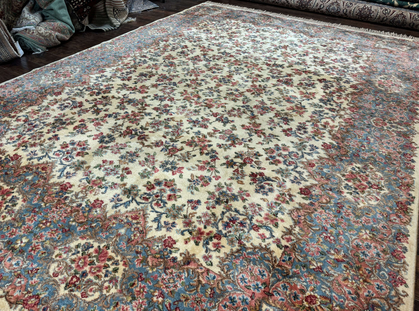 8.8 x 12 Karastan Rug #788 Ivory Kirman, Wool Vintage Original 700 Series - Nuvé