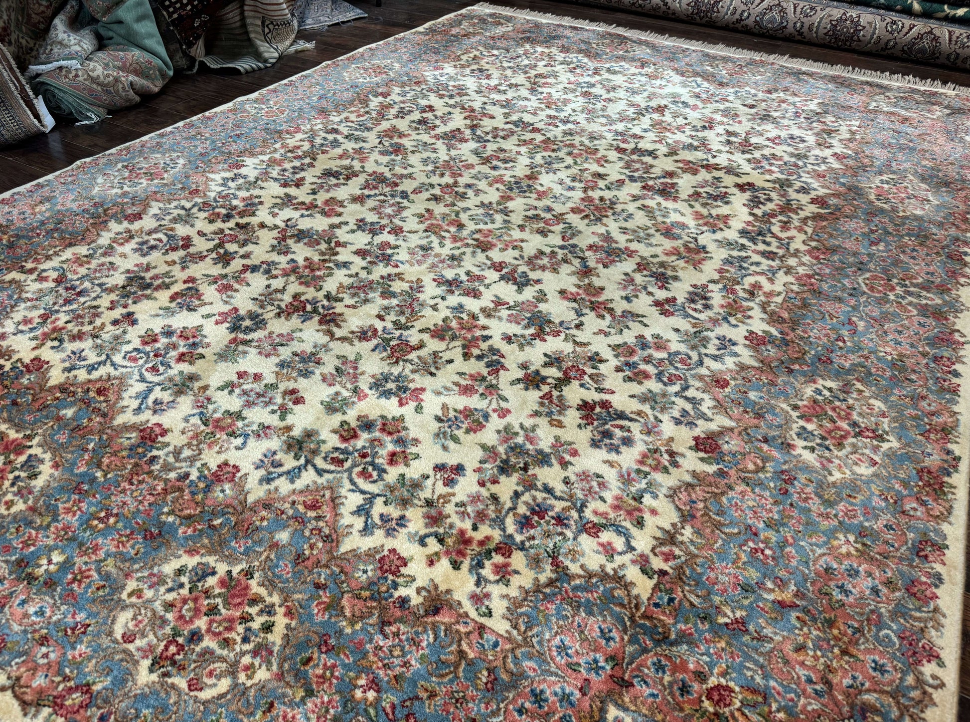 8.8 x 12 Karastan Rug #788 Ivory Kirman, Wool Vintage Original 700 Series - Nuvé
