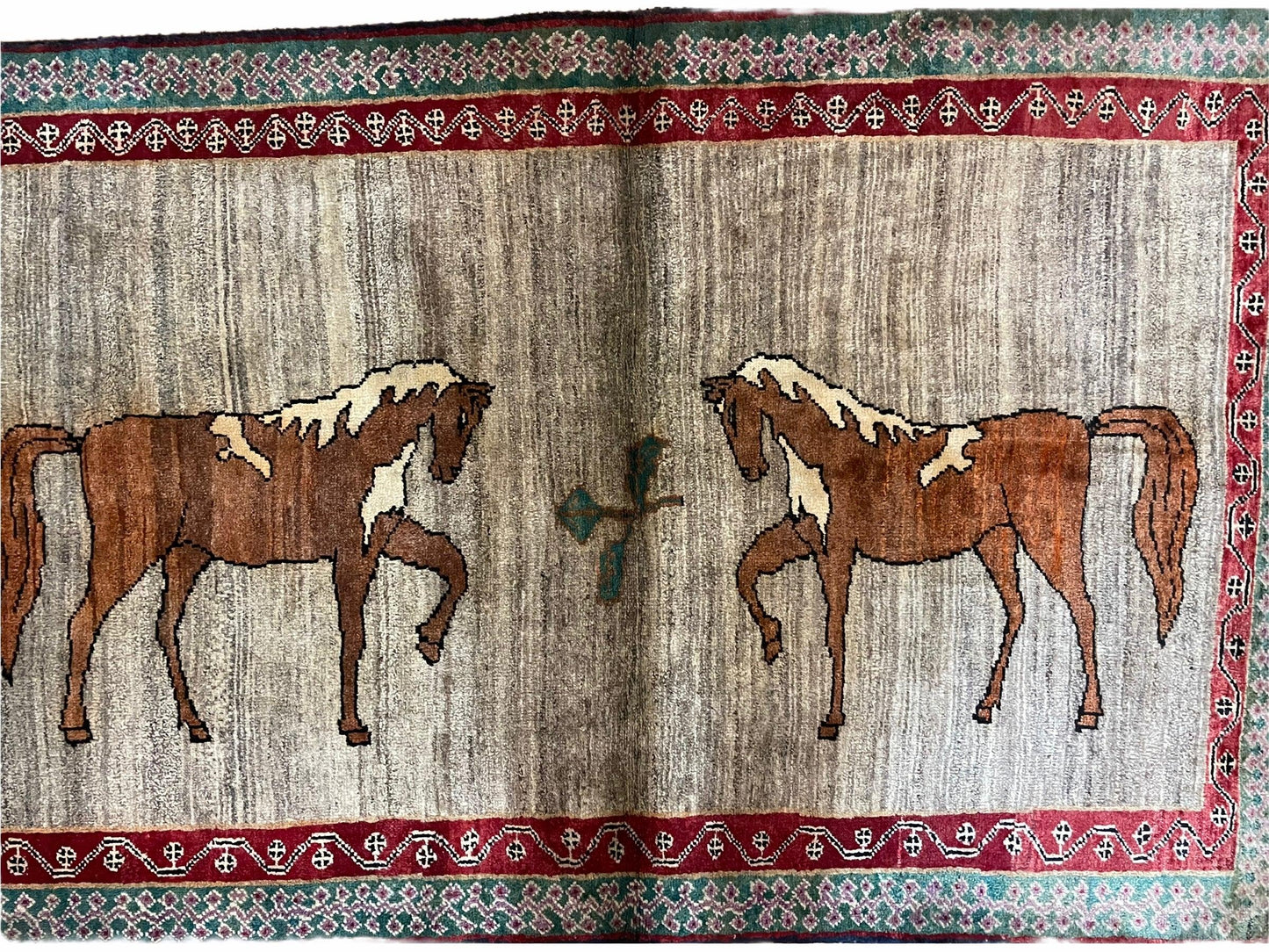 4 X 6 Handmade Rug Zagros New Vintage Quality Wool Rug Horses Silver Brown Nice - Nuvé