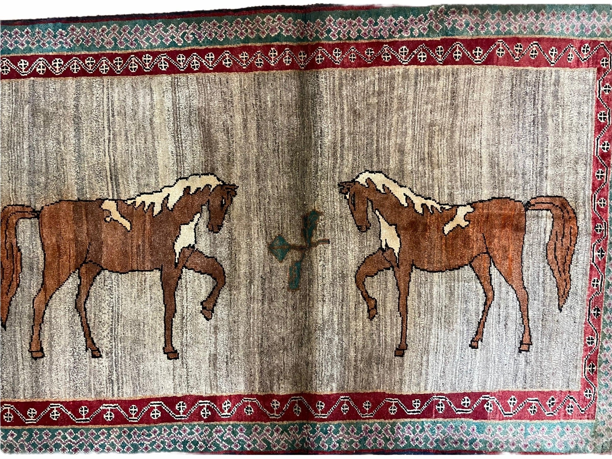 4 X 6 Handmade Rug Zagros New Vintage Quality Wool Rug Horses Silver Brown Nice - Nuvé