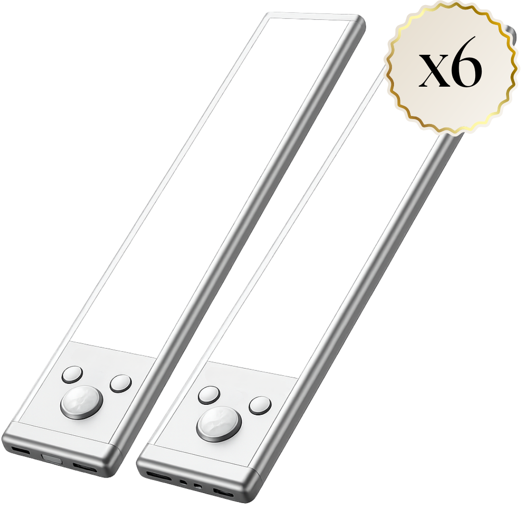 Two wireless LED light strips with remote control on a white background