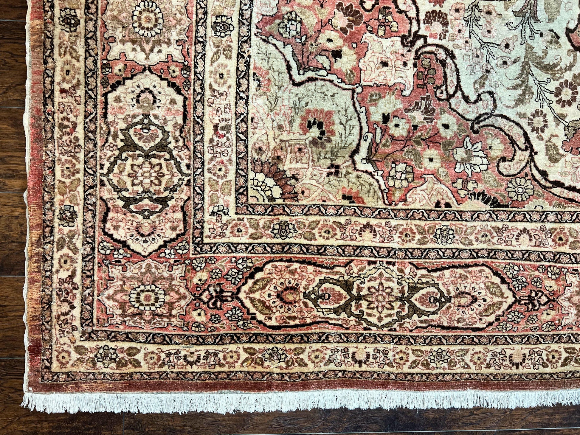 Antique Persian Tabriz Rug 10x12, Wool Hand Knotted Oriental Carpet, Beige Light Red, Floral Medallion - Nuvé