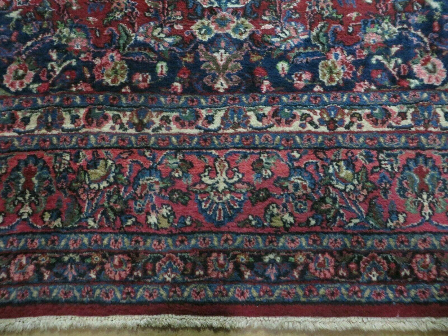 9x12 Persian Sarouk Rug - Semi Open Field Medallion Rug - Ivory Red Blue Hand Knotted Wool Oriental Carpet 9 x 12 Antique Rug - Vegetable Dyes - Nuvé
