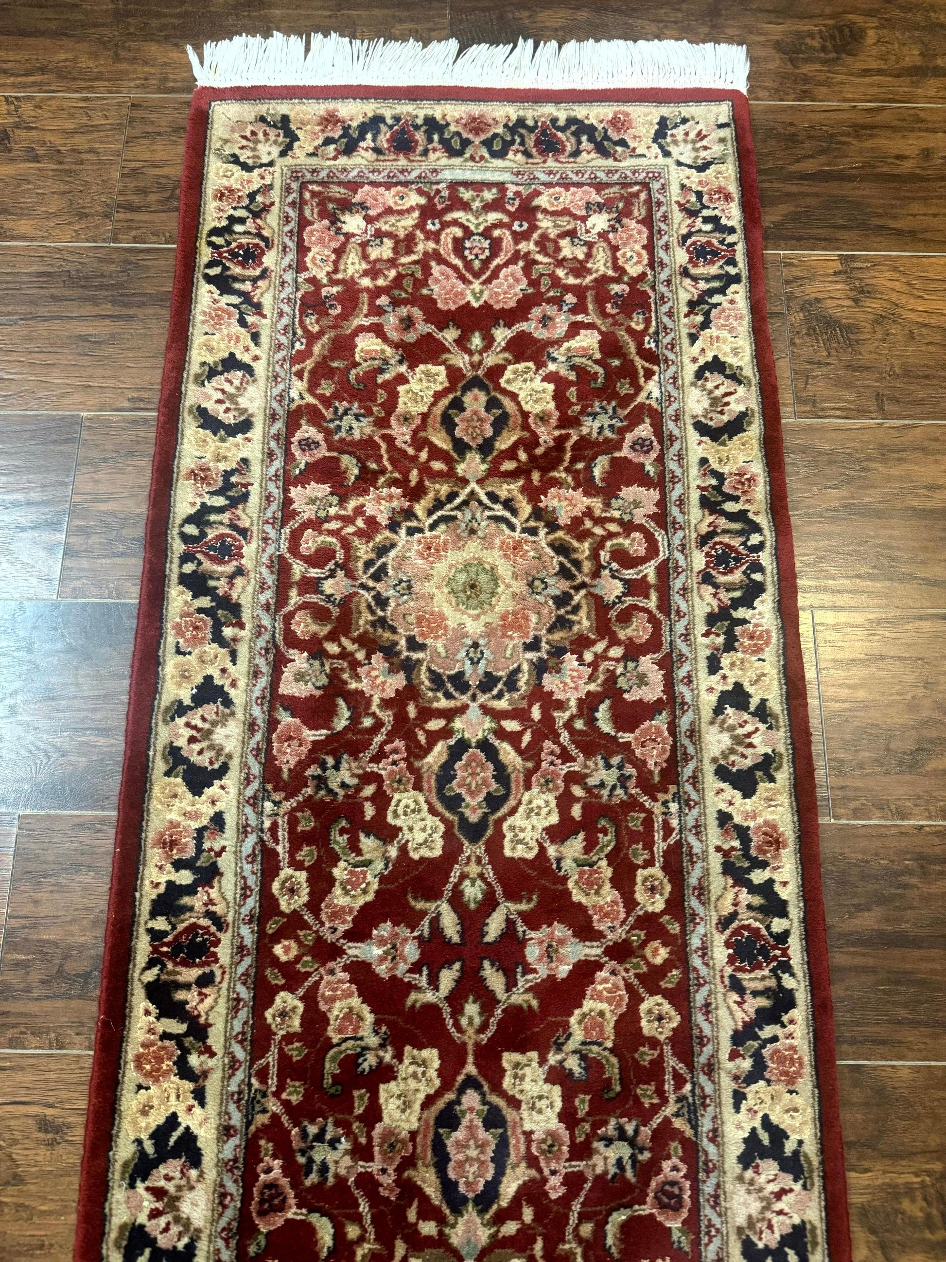 Short Runner Rug 2x6, Fine 200 KPSI, Red Floral Medallion, Wool and Silk Highlights, Persian Runner Rug, Traditional, Sino Persian - Nuvé