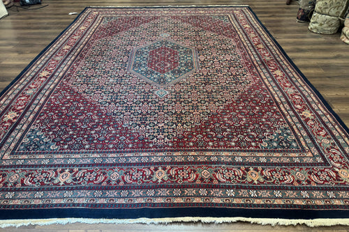 Indo Persian Bidjar Rug 9x12 Wool Handmade Carpet Dark Blue - Nuvé