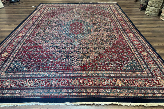 Indo Persian Bidjar Rug 9x12 Wool Handmade Carpet Dark Blue - Nuvé
