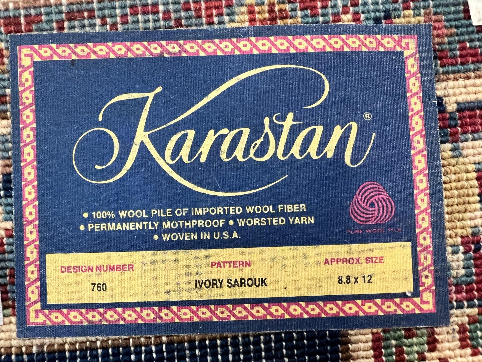 Karastan Rug 8' 8" x 12', Ivory Sarouk #760, Original Karastan Carpet 700 Series, Wool Karastan Area Rug, USA Made, Large Karastan w/ Label - Nuvé