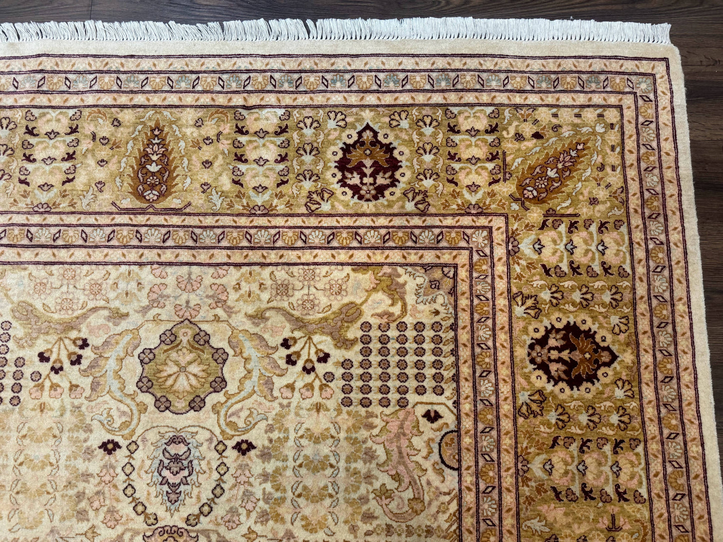 Pakistani Carpet 9x12, Finely Hand Knotted 270 KPSI, Cream, Allover Pattern - Nuvé