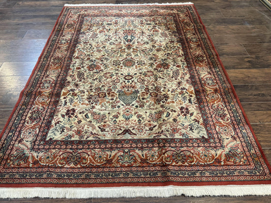 Antique Persian Rug 5x7, Allover Floral with Vases, Beige and Red, Belgian Power Loomed Rug, Vintage - Nuvé