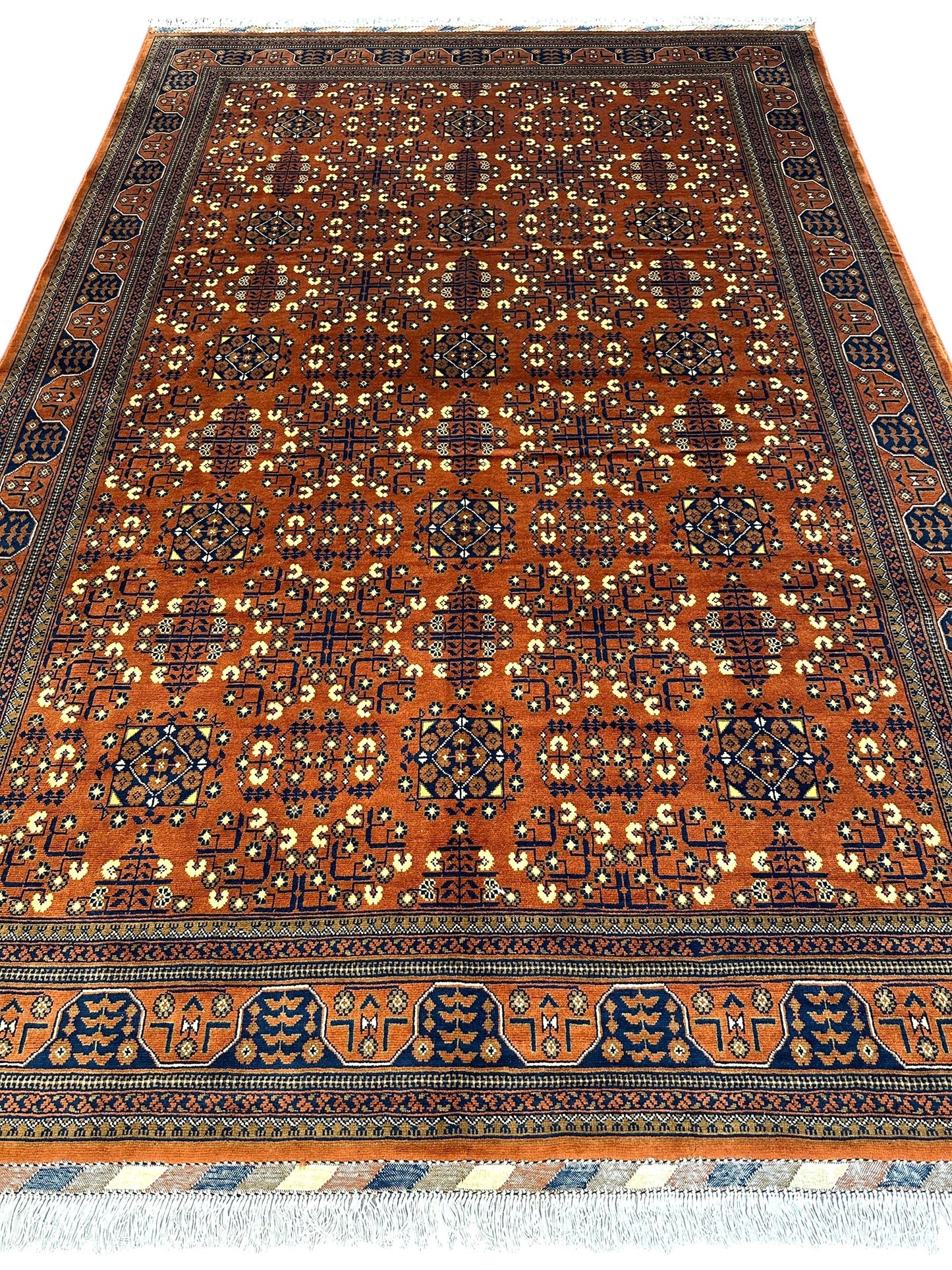 Hand-Knotted Afghani Bukharayi Rug | 6'7" x 10' Wool Area Carpet – Traditional Geometric Design - Nuvé