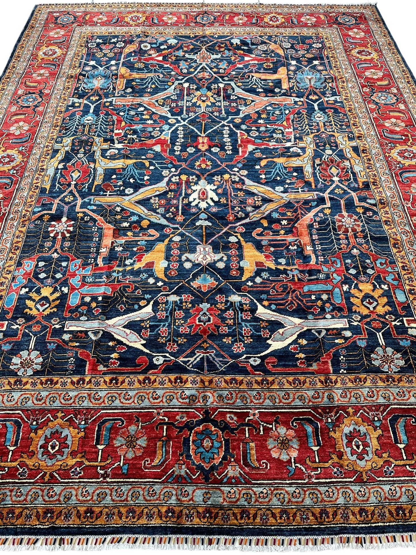 Hand-Knotted Afghani Bidjar Wool Rug – 9’x12’ – Intricate Geometric & Floral Motifs - Nuvé