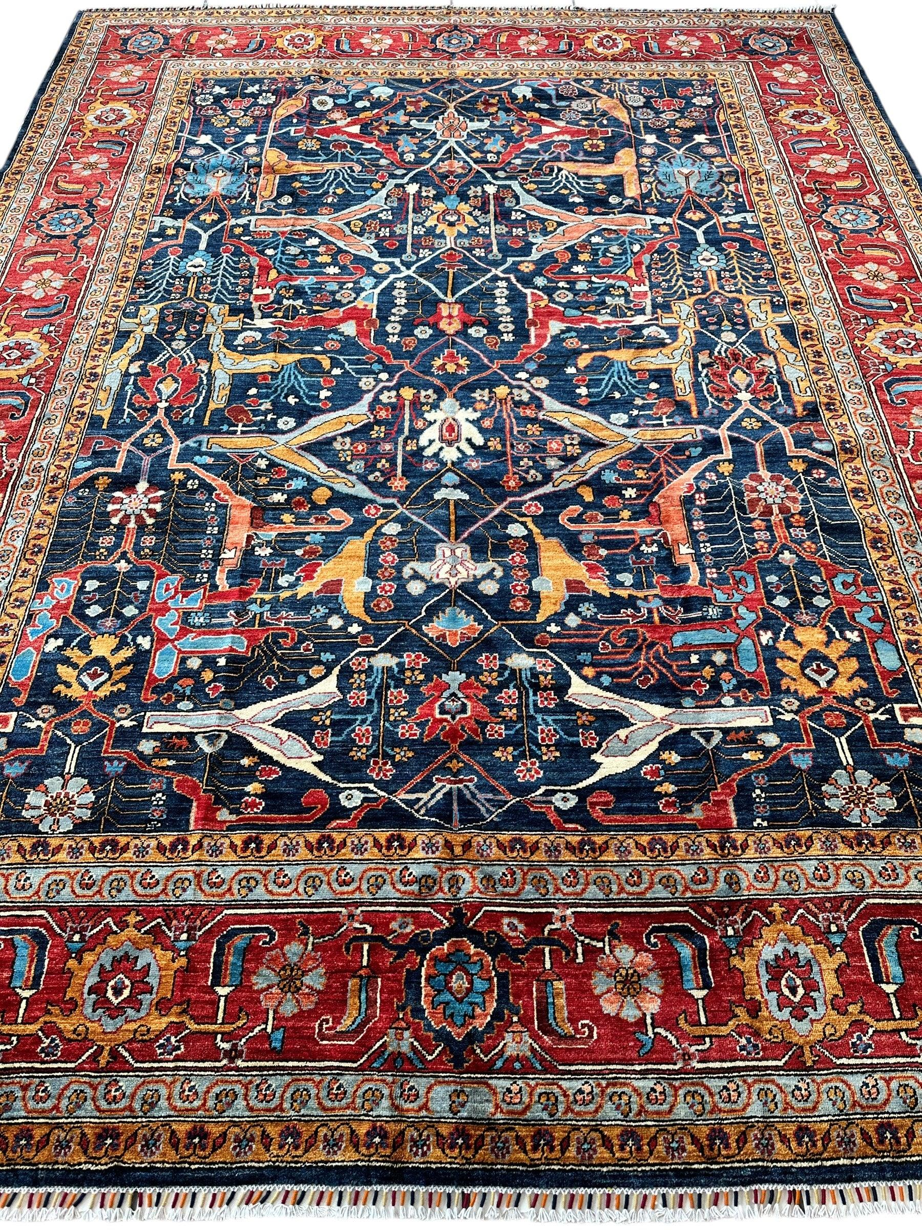 Hand-Knotted Afghani Bidjar Wool Rug – 9’x12’ – Intricate Geometric & Floral Motifs - Nuvé