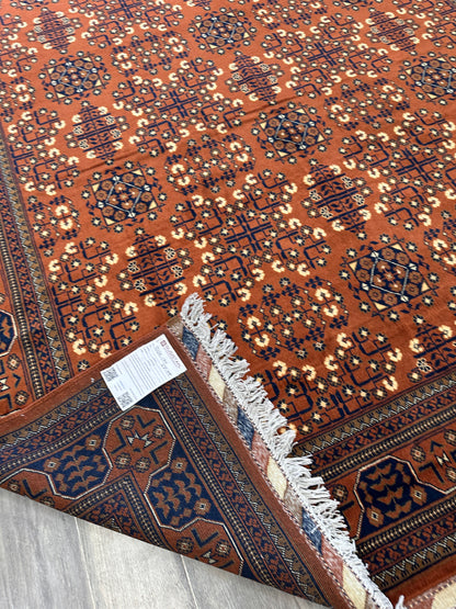 Hand-Knotted Afghani Bukharayi Rug | 6'7" x 10' Wool Area Carpet – Traditional Geometric Design - Nuvé