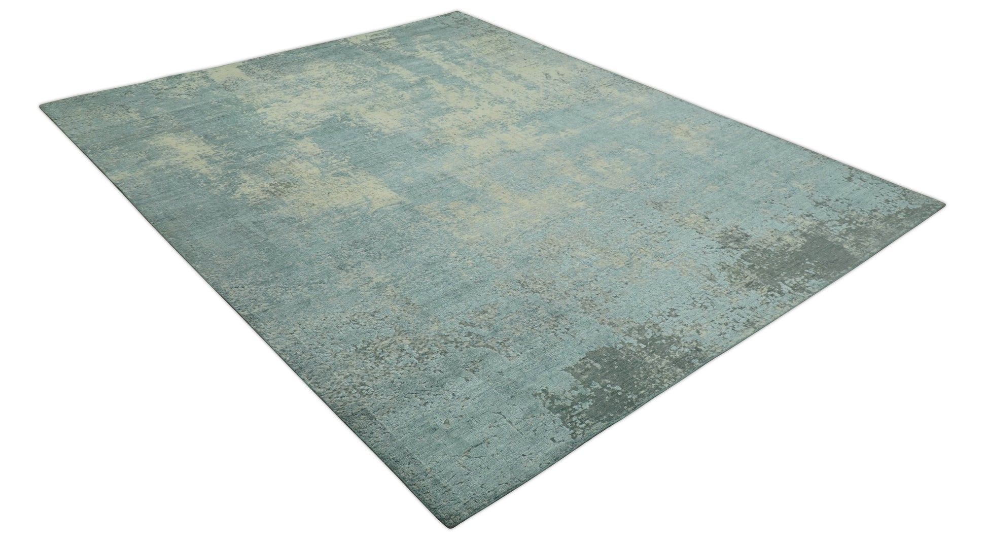 Abstract Design Blue, Beige And Gray 8x10 Hand Knotted Wool and Bamboo Silk Rug - Nuvé