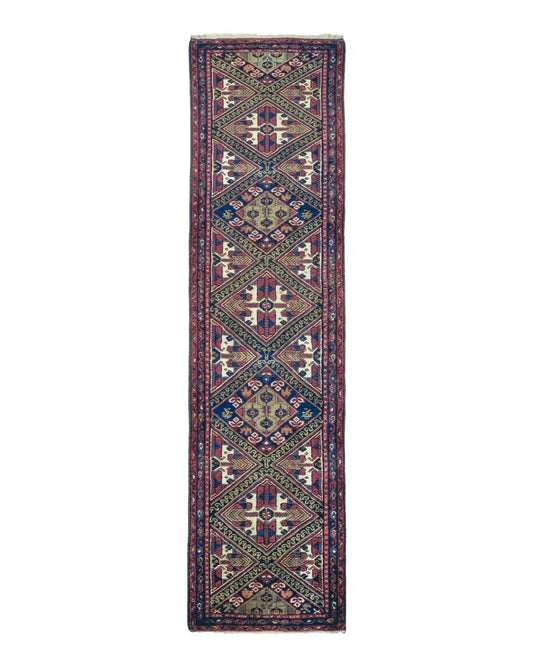 Antique Persian Hamadan Runner 2' 6" x 9' 5", Geometric Medallions, Wool