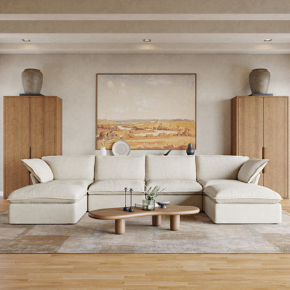Sabi Modular Boucle Cloud Sofa - Beige - 4-Seater Sectional Sofa with 2 Ottomans - Nuvé