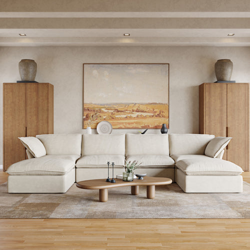 Sabi Modular Boucle Cloud Sofa - Beige - 4-Seater Sectional Sofa with 2 Ottomans - Nuvé