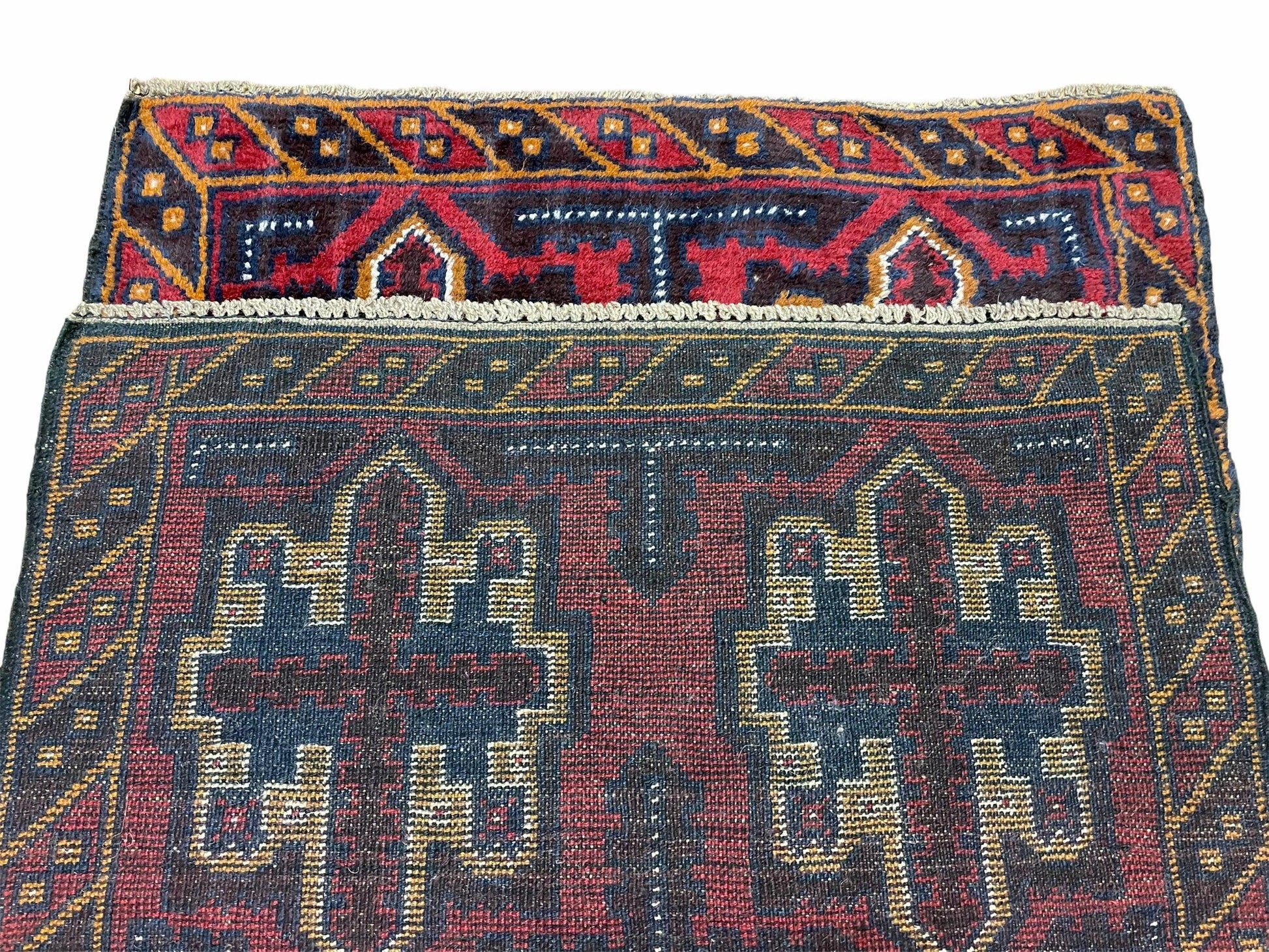 2' 7" X 4' 6" Vintage Handmade Tribal Wool Rug Balouchi Rug Afghan Rug Red Blue - Nuvé